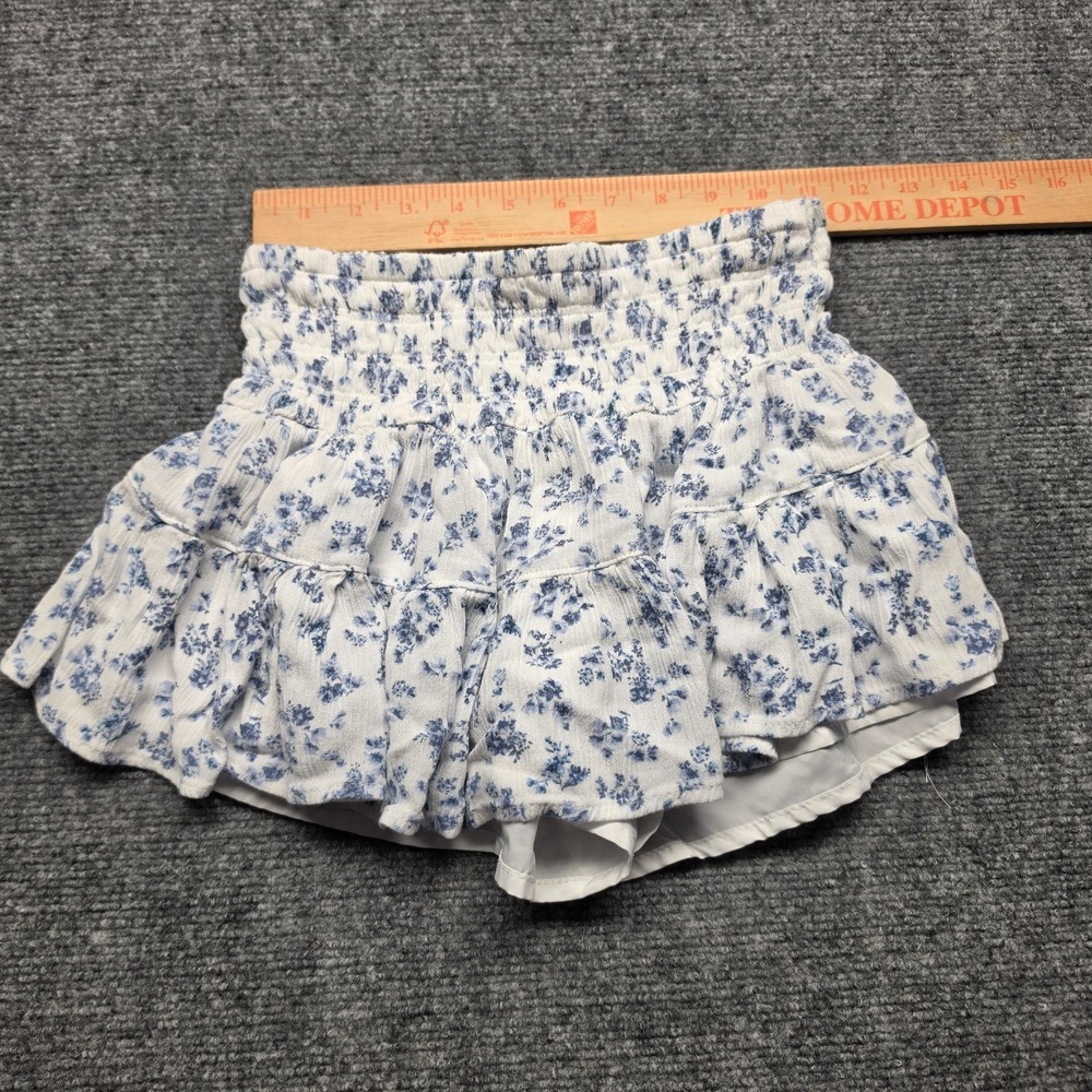 Passport Women's Size S Skort Blue Floral Smocked Waist Tiered Ruffle Mini